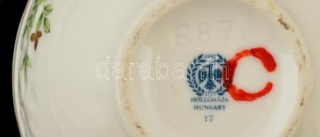 Hollóházi áttört rózsás bonbonier, kézzel festett, jelzett,hibátlan, m::11 cm, d:10 cm