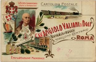 1909 Rome, Roma; Cav. Angiolo Valiani & Figli Ristorante Stazione Centrale / Italian restaurant advertisement card. Art Nouveau, floral, litho (EK)