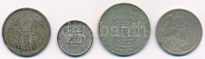 Vegyes: Ausztria 1893. 1K Ag "Ferenc József" + Svédország 1957TS 25ö Ag + 1966U 1K Ag + Sz...