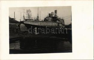 1910 Budapest, SMS Szamos monitorhajó szárazdokkban, matrózok. Dunai Flottilla / Donau-Flottille / Hungarian Danube Fleet river guard ship in dry dock