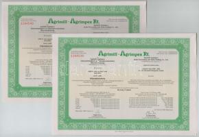 Békéscsaba 2000. Agrimill-Agrimpex Rt. részvény 1000Ft-ról (2x) sorszámkövetők T:I-