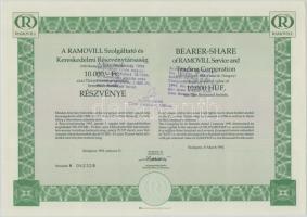 Budapest 1992. "Ramovill Szolgáltató és Kereskedelmi Részvénytársaság" részvénye 10.000Ft-...