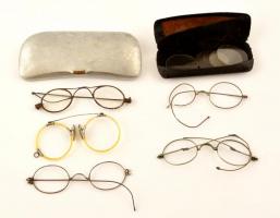 Régi Schubert szemüveg 4 db szemüveg lencse tokkal, 4 db régi szemüveg keret
