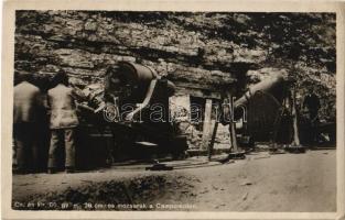 28 cm-es mozsarak a Campomolon. Cs. és kir. 50. gyalogezred. Hadifénykép Kiállítás / WWI Austro-Hungarian K.u.K. military, soldiers with 28 cm caliber mortar cannons (EK)