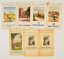 cca 1930 Budapest Székesfőváros Kirándulóvonatai 5 db kiadvány: A Csepelsziget körül, Pécs, Bécs, Esztergom, Tata. Térképekkel, mellékletekkel. + 2 db Budapest Székesfőváros Iskolai tanulmányi kirándulásai. Szentendre-VIsegrád-Vác