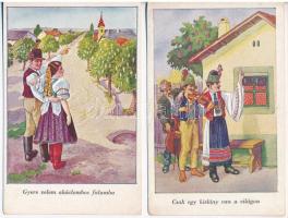 4 db RÉGI használatlan magyar népviseletes művészlap / 4 pre-1945 unused Hungarian folklore art postcards
