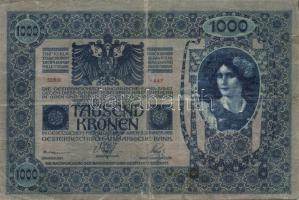 1902. 1000K "Deutschösterreich" fny-sal (4x) + piros "Magyarország" körbélyegzőv...