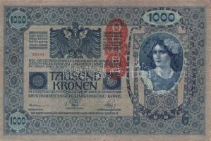 1902. 1000K "Deutschösterreich" fny-sal (4x) + piros "Magyarország" körbélyegzőv...