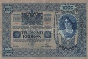 1902. 1000K "Deutschösterreich" fny-sal (4x) + piros "Magyarország" körbélyegzőv...