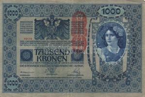 1902. 1000K "Deutschösterreich" fny-sal (4x) + piros "Magyarország" körbélyegzőv...