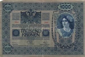 1902. 1000K "Deutschösterreich" fny-sal (4x) + piros "Magyarország" körbélyegzőv...