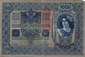 1902. 1000K "Deutschösterreich" fny-sal (4x) + piros "Magyarország" körbélyegzőv...