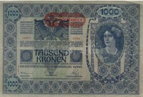 1902. 1000K "Deutschösterreich" fny-sal (4x) + piros "Magyarország" körbélyegzőv...