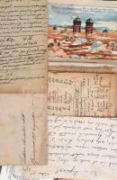 Papírrégiség tétel: tábori posta, levelek, régi iratok, képeslapok fotók, szakszervezeti könyvek, bi...