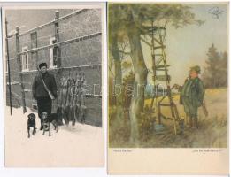6 db RÉGI vadász motívumlap és fotó / 6 pre-1945 hunting motive postcards and photos