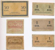 Orosz Birodalom 1915. 1k + 2k + 3k + 50k + 1917. 20R + 40R T:III,III- szakadás
Russian Empire 1915....