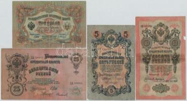 Orosz Birodalom 1912-1917. (1905) 3R + (1909) 5R + 10R + 25R Szign.: Shipov T:III-IV egyik ragasztott Russian Empire 1912-1917. (1905) 3 Rubles + (1909) 5 Rubles + 10 Rubles + 25 Rubles Sign.: Shipov C:F-G on glued
