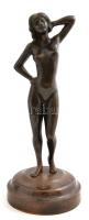 Jelzés nélkül: Álló női akt, bronz, fa talapzaton, m: 27 cm