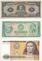 Vegyes: Ecuador 1979. 5S + Peru 1973. 5S + 1987. 500I T:III,II,I- Mixed: Ecuador 1979. 5 Sucres + Peru 1973. 5 Soles + 1987. 500 Intis C:F,XF,AU