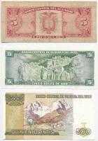 Vegyes: Ecuador 1979. 5S + Peru 1973. 5S + 1987. 500I T:III,II,I-
Mixed: Ecuador 1979. 5 Sucres + P...