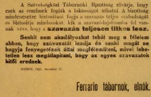 1921 A népszavazási terület átadása. ... Ferrario tábornok, a Szövetségközi Tábornoki Bizottság elnö...