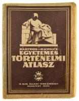 1935 Barthos-Kurucz: Egyetemes Történelmi Atlasz. Bp., M. Kir. Állami Térképészet, 40 p. Papírkötésben, javított kötéssel, gerinccel, kopott borítóval, kijáró lapokkal.