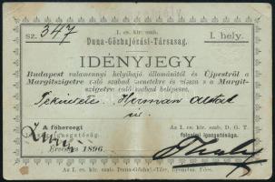 1896 Duna Gőzhajózási-Társaság idényjegye
