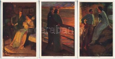 6 db RÉGI használatlan romantikus művész motívumlap: szerelmes pár / 6 unused pre-1945 romantic art ...