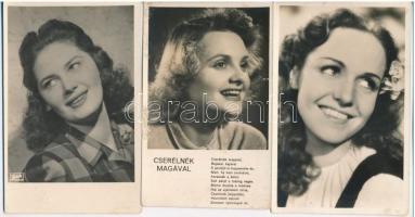 5 db RÉGI magyar színésznő motívumlap / 5 pre-1945 Hungarian actress motive postcards