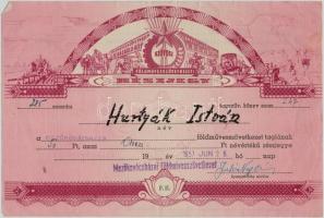 Mezőkovácsháza 1957. "Mezőkovácsházai Földmívesszövetkezet" részjegye 50Ft-ról + Hosszúpál...