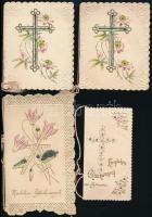 cca 1900 Litografált, dombornyomott újévi és egyéb üdvözlőkártyák, szalaggal össz 8 db / 8 litho greeting cards 12x8 cm
