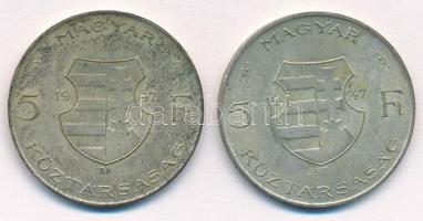 1947. 5Ft Ag "Kossuth" (2x) T:2 patina Adamo F8.1