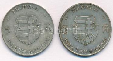 1947. 5Ft Ag "Kossuth" (2x) T:3 patina Adamo F8.1