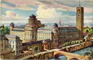 München, Munich; Ansicht von Nordwest, Offizielle Postkarte des Deutschen Museums, J. Lindauersche Univ.-Buchhandlung Nr. 1. s: Ekhard Wagner (worn corners)