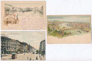 Budapest - 3 db régi képeslap (2 litho) / 3 pre-1900 postcards