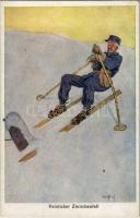 Peinlicher Zwischenfall. Wintersport / ski, winter sport art postcard. B.K.W.I. 180-3. s: Carl Josef