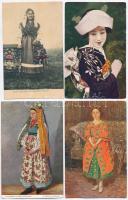 10 db RÉGI külföldi folklór motívumlap / 10 pre-1945 European folklore motive postcards