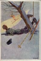 Wintersport / ski, winter sport art postcard. B.K.W.I. 180-1. s: Carl Josef (vágott / cut)