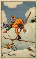 1929 Ski, winter sport art postcard. Verlag A. Ruegg 554. (EK)