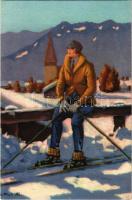 Pres Saanen / winter sport, ski, artist signed
