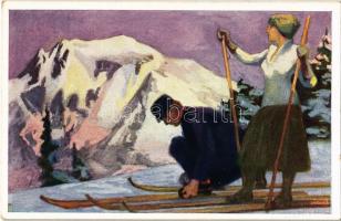 Wintersport / ski, winter sport art postcard. B.K.W.I. 232-6.