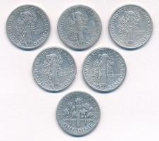 Amerikai Egyesült Államok 1941-1945. 1d Ag "Mercury" (5xklf) + 1946. 1d Ag "Roosevelt...