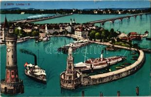 Lindau, general view, harbor, ships, lighthouse (worn corners)