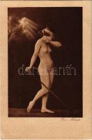 Die Blinde. Erotic postcard with blind lady. Moderne Künstler 409.