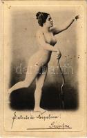 1904 Nude-like lady with bow, vintage erotic postcard. Clara Ward, Princesse de Caraman-Chimay-style (pinhole)
