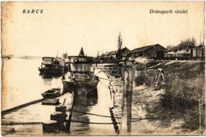 1926 Barcs, Dráva parti részlet, DDSG uszály. Gút Béla kiadása (EB)