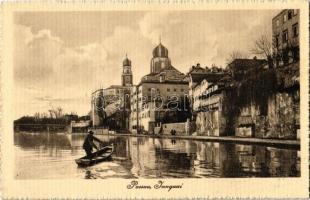Passau, Innquai; Raphael Tuck & Sons Spezialanfertigung Büttenrand / town, church