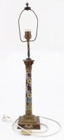 cca 1900 réz Empire stílusú lámpa, zománc díszíttessél, utólag bekötve, nem kipróbált, bura nélkül, m: 67 cm