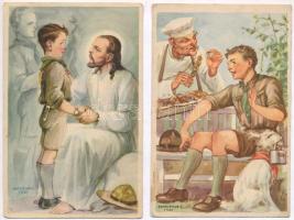 10 db RÉGI főleg használatlan Cserkész Levelezőlapok Kiadóhivatal cserkész motívumlap, Márton L. szi...