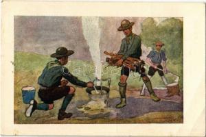 1928 Fő a gulyás! Cserkész művészlap. A Magyar Lapvállalat kiadása. Apostol nyomda / Hungarian boy scout art postcard s: Juszkó (EB)